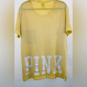 Pink Victoria’s Secret T-Shirt | Size Large | Yellow Warn/Faded/Wash Look